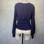 Pookie & Sebastian Smocked Bell Sleeve Top in Navy Photo 8
