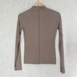 Joah Brown  Women’s Stitch Mock Neck Longsleeve Top Ribbed Thumbholes Brown M/L Photo 5