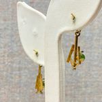 Gold Tone Geometric Jade Drop Earrings Dangle Statement Modernist Good Luck Photo 5