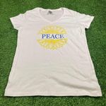Gildan  white and yellow Peace Sunflower V-Neck T-Shirt (L) Photo 0