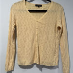 Beulah Cardigan Womens Medium Butter Yellow Button Up Stretch Minimalist Cottage Photo 0