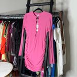 Oh Polly  Ruched Cutout Embellished Long Sleeve Bodycon Mini Dress in Hot Pink Photo 4