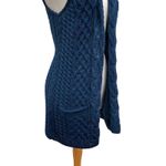 Kilronan Knitwear Irish Knit Open Front Long Vest XS Merino Wool Blue Fisherman Photo 3