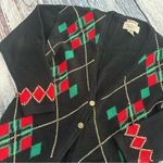 Christopher & Banks Vintage  Black Cardigan with Red and Green Argyle Photo 2