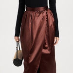Ulla Johnson  Maxine Skirt Brown Midi Faux Wrap Satin Photo 0