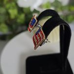 Gold American Flag Earrings with Red White and Blue Rhinestones Photo 2
