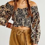 Free People NWT  East To West Smocked Top Off the Shoulder Black Size Medium M Photo 0