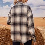 ✨ Plaid Print Button Up Curved Hem Overcoat✨ Black Size M Photo 5