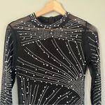 Black Sheer Pearl and Rhinestone Long Sleeve Asymmetrical Dress Size Small Photo 2