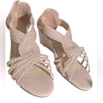 Pizz Annu Diana Low Heel Open Toe Sandals Low Heel Rhinestone Rode Gold Sz 9.5 Pink Photo 6