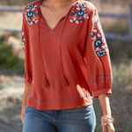 Garnet Hill ✨ Embroidered-Yoke Bishop-Sleeve Sz Small Blouse✨ Photo 0