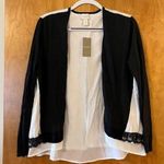 Chico's  Cardigan Size 1 Black White Madison Long Sleeve Mixed Fabric Lace NWT Photo 0
