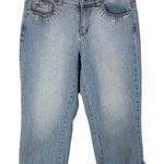 Cache  Size 4 Capri Jeans Cropped Light Blue Rhinestones Cuffed Pockets‎ 1075 Photo 0