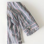 Ann Mashburn Button Down Shirt S elbow sleeve frill Linen Poplin Blue Pink Strip Photo 4