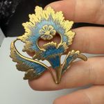 MMA 1985 Metropolitan Museum OfArt Blue Enamel Gold Tone Flower Brooch Pendant Photo 3