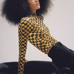 Urban Outfitters  Natalia Velvet Mock Neck Burnout Dice Long Sleeve Top M Photo 0