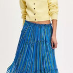 Free People  Ember Tiered Stripe Midi Skirt in blue marina Small $128 Photo 0