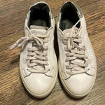 P448  White Leather Sneakers Low Top Casual Shoes Silver Trim Size‎ 36 Photo 0