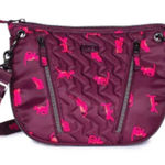 LUG SWIVEL LIKE NEW CAT PRINT NYLON CROSSBODY BAG WINE & PINK EXPANDABLE‎ DEPTH Red Photo 0
