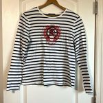 Ralph Lauren Jeans Co Women M Striped Top L/Slv T-Shirt embroidered Red Logo Photo 0