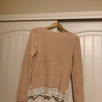 Ann Taylor  Lace Hem Sweater Large Light Pink White Long Sleeve Ribbed Cotton Photo 2