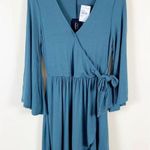 Bobeau Small Dusty Teal Blue Forest Faux Wrap Dress Photo 4