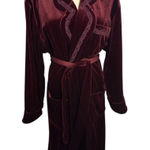 Jasmine Vintage Burgundy Velvet Robe Sz Large Floral Long Boho Loungewear Cigar Bar Photo 0