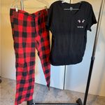 Old Navy Buffalo Plaid Flannel and Tee Pajama Set Santa Boots HoHoHo Graphic Size Large Photo 0