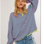 NEW Striped Oversized Sweatshirt Color Block Long Sleeve Pullover 80’s Preppy L Pink Size L Photo 5