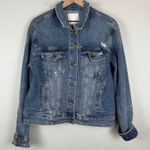 Ella Moss Denim Trucker Jacket Women Large Blue Distressed Button Front Western Photo 0