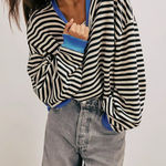 We The Free 🆕 | CLASSIC STRIPED OVERSIZED CREWNECK | SZ: S Photo 0