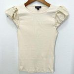 J.Crew XXS Cream Vintage rib T-shirt with cotton poplin puff sleeves Chic Femme Photo 0