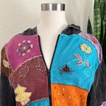 Vintage Patchwork Embroidered Zip Hoodie Multicolor Boho Festival Jacket medium Black Photo 8