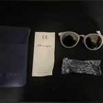 LeSpecs NWT Le Specs Round Faux Wood Style Metal Trimmed Wire Sunglasses Photo 1