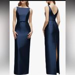Alfred Sung NEW  Strapless Bow Belt Satin Twill Column midnight blue Gown Sz 10 Photo 1