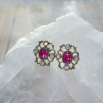 Vintage Victorian Revival Pink Gemstone Rhinestones Stud Earrings Photo 4