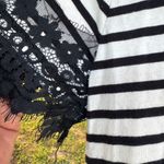 Umgee ‎ Black and White Striped Top with Lace Sleeves Photo 5