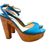 Prada Teal Patent Leather Cork Heels Sz. 38 (US 7) Photo 0