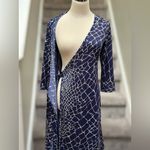 NEW Julie Brown Saks Fifth Ave Navy Crackle Wrap Dress Women’s S Elegant Midi Blue Photo 6