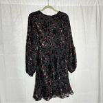 WAYF  Black Crushed Velvet Floral Print V Neck Long Sleeve Mini Dress Small Photo 1