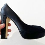 Michael Kors Michael Black Satin Peep Toe Platform Heels Size 8 Pleasers Studded Photo 1