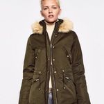 ZARA Parka Army Green Fur Hooded Coat S Photo 0