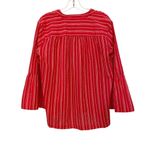 Loft Ann Taylor  The Softened Shirt‎ Red White Striped Bell Sleeve Tunic Top - M Photo 6