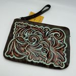 Patricia Nash Cassini Wristet Make Up Bag NEW Embossed Turquoise Leather Photo 2
