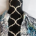 Alfred Dunner White Blue Crochet Long Sleeve Open Front Collared Top Size PS Photo 6