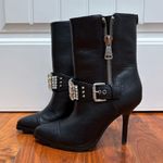 Karl Lagerfeld  Paris Mable Buckle Rhinestone Studded Leather Heel Bootie 6.5 Photo 2