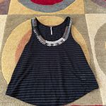 Free People Black Metallic Stripe Sleeveless Tank Top Beaded Sequins Size XS Photo 0