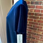 Elegant Navy Midi Velvet Dress Crystal Collar Holiday Travel Evening Outfit Vtg Blue Size 16 Photo 6