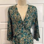 Cienna Long Maxi Silk Blend Wrap Dress Ruffle Hem w/ Tie Waist Belt Blue Photo 4