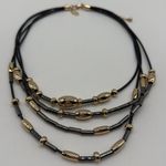 Attitudes by Renee Layered Necklace Black Leather Cords Gold Gunmetal Photo 3